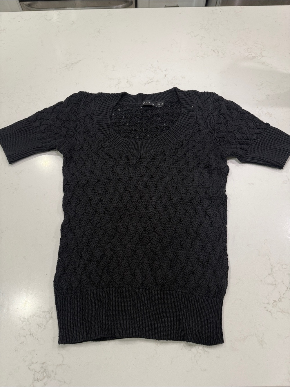 The Limited Black Cable-Knit Short Sleeve Sweater